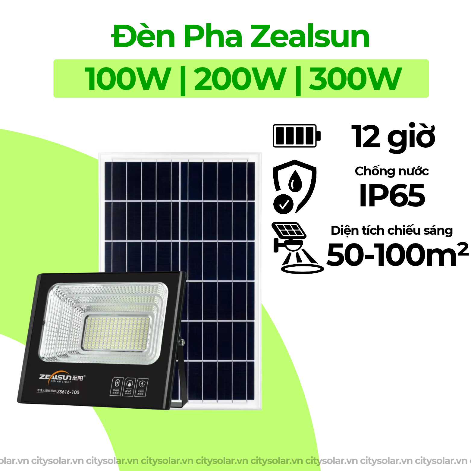 Đèn Pha Năng Lượng Mặt Trời 100W/200W/300W Zealsun ZS616